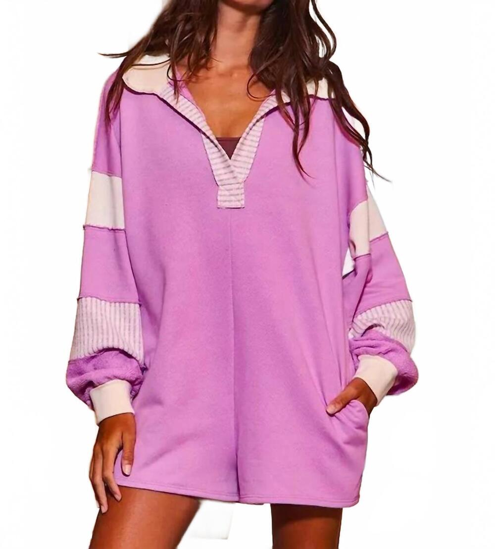 NEW BUCKETLIST french terry colored loose fit romper in lavender and cream